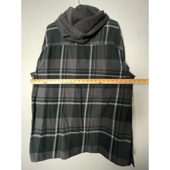 American Eagle Hoodie Mens XL BLACK Plaid Hooded Button Up Fleece SHIRT - Picture 3 of 11